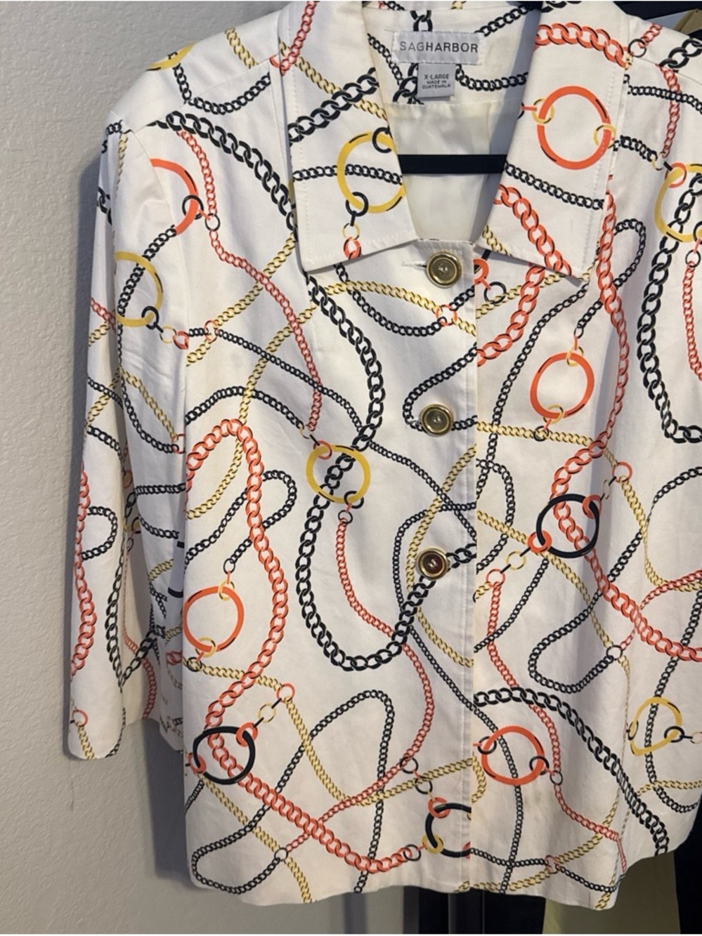 Sag Harbor White Blazer with Multicolor Chain Print
